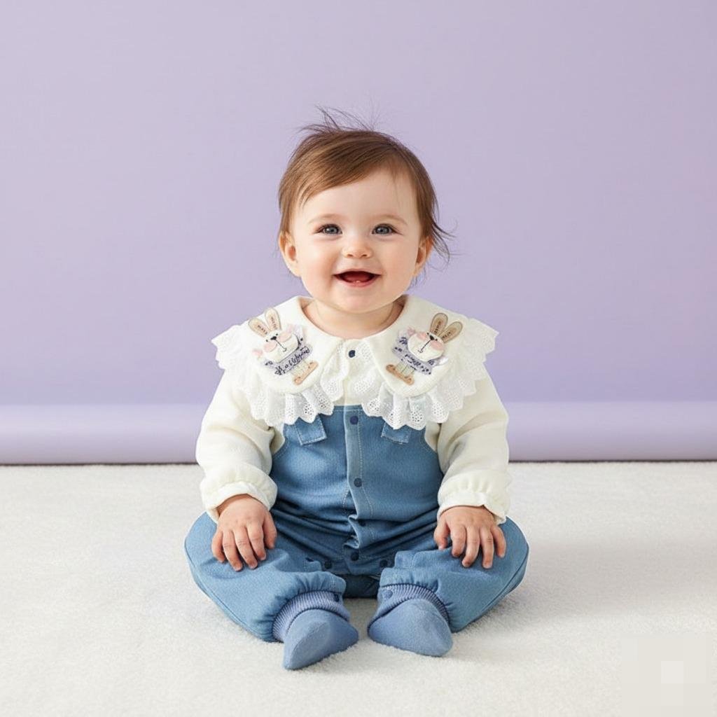 Bunny Lace Denim Romper