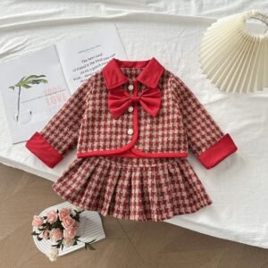 Ruby Bow Tweed Party Dress Set