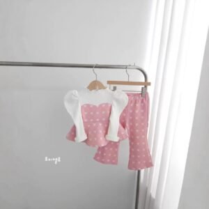 Girls Heart Print Peplum Top & Pant Set – Pink