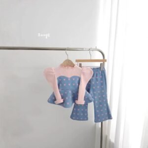 Girls Heart Print Peplum Top & Pant Set