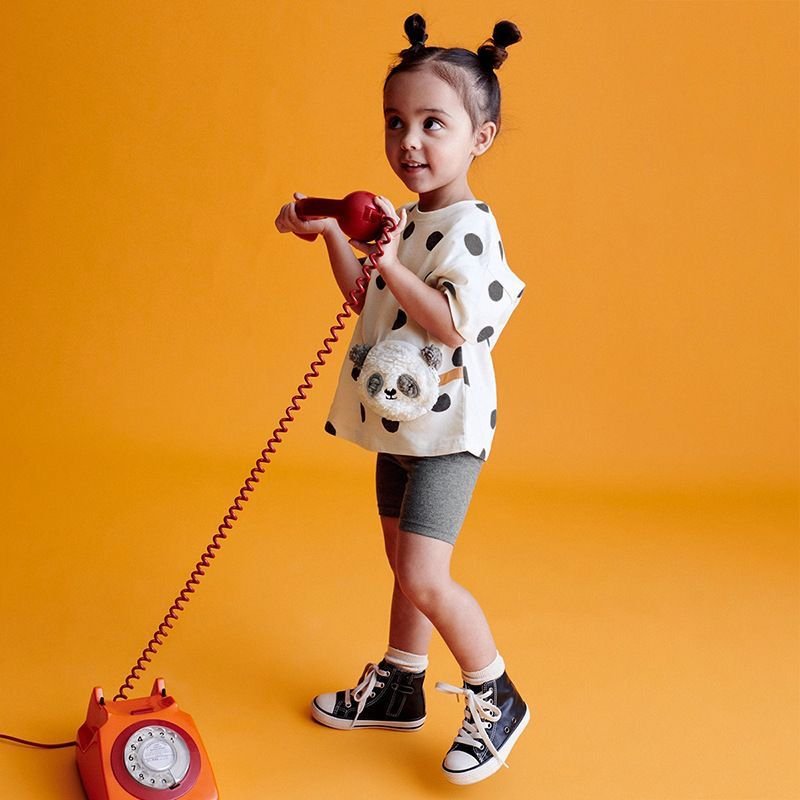 Kids Panda Polka Dot Top & Shorts Set – White & Charcoal - Image 2