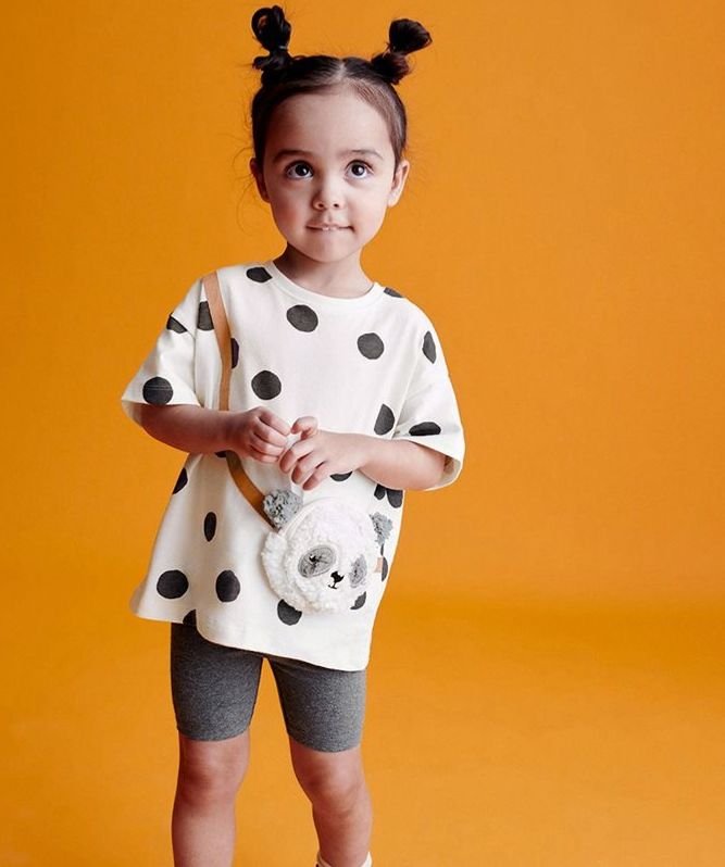 Kids Panda Polka Dot Top & Shorts Set – White & Charcoal