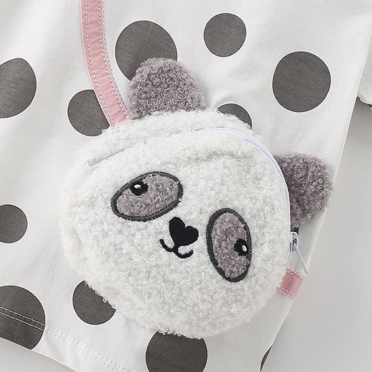 Kids Panda Polka Dot Top & Shorts Set – White & Charcoal - Image 7