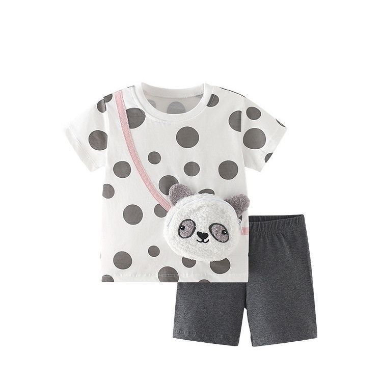 Kids Panda Polka Dot Top & Shorts Set – White & Charcoal - Image 6