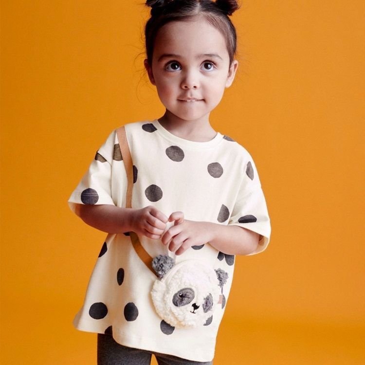 Kids Panda Polka Dot Top & Shorts Set – White & Charcoal - Image 5