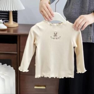 Baby Girl Ribbed Bunny Embroidered Top