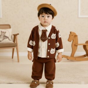 Cozy Cocoa Cat Cardigan 3 pc Set